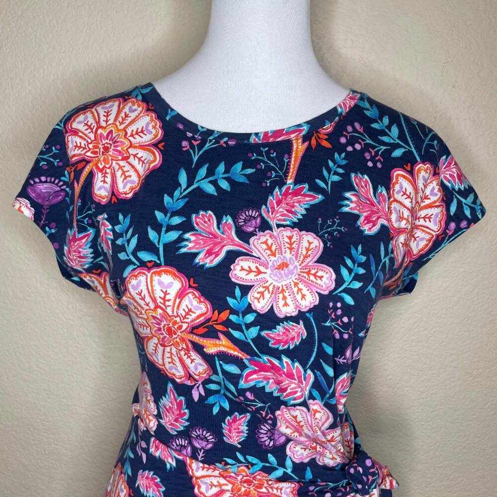 Tommy Bahama Cotton Modal Blend Navy Floral Side Tie Faux Wrap Dress Size S/P - Picture 3 of 12